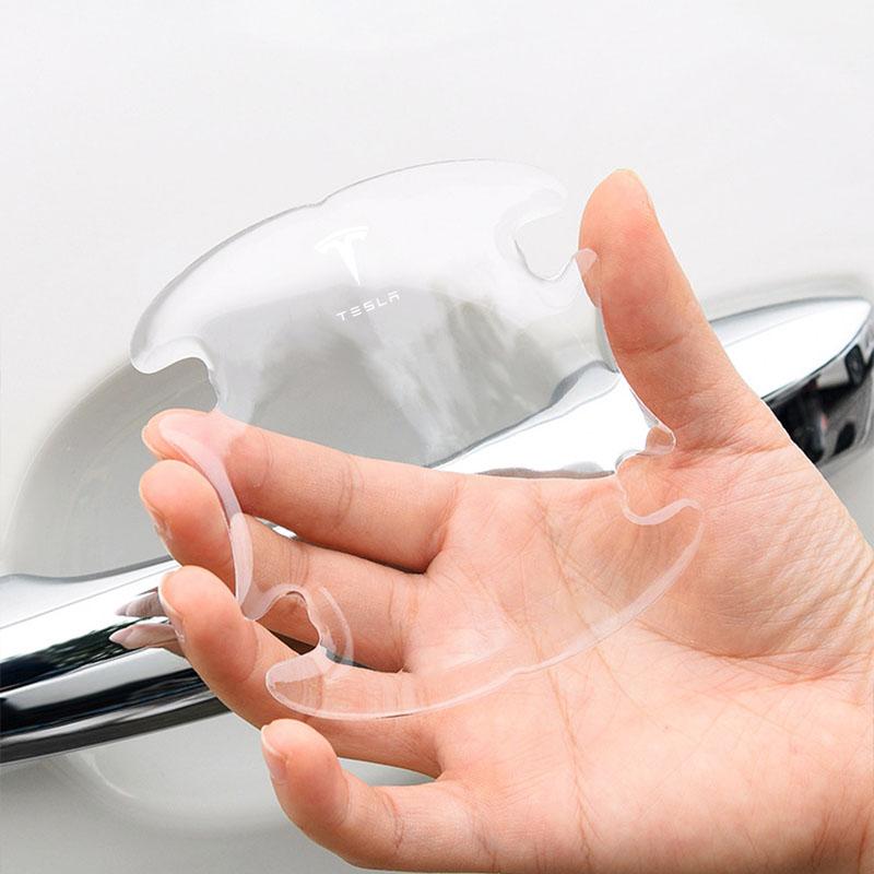 4pcs Transparent Car Door Handle Anti Scratches 3D Sticker Protector Film For Tesla Model S Model X Model Y Model 3 Roadster SpaceX Accessory