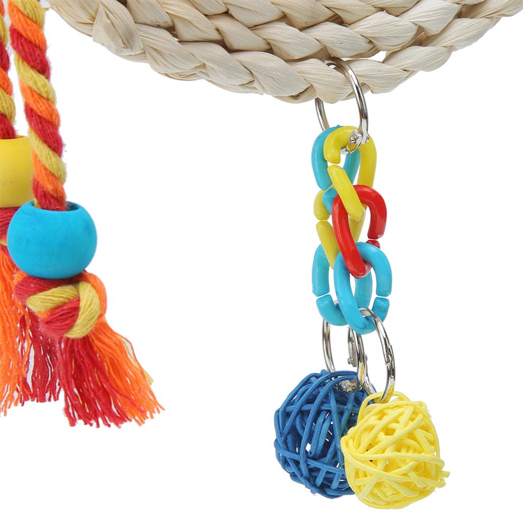 Pet   Non Toxic Straw Plaited Wood Block Chewing Biting Hanging Swing Toy Bird Cage Accessories(S )