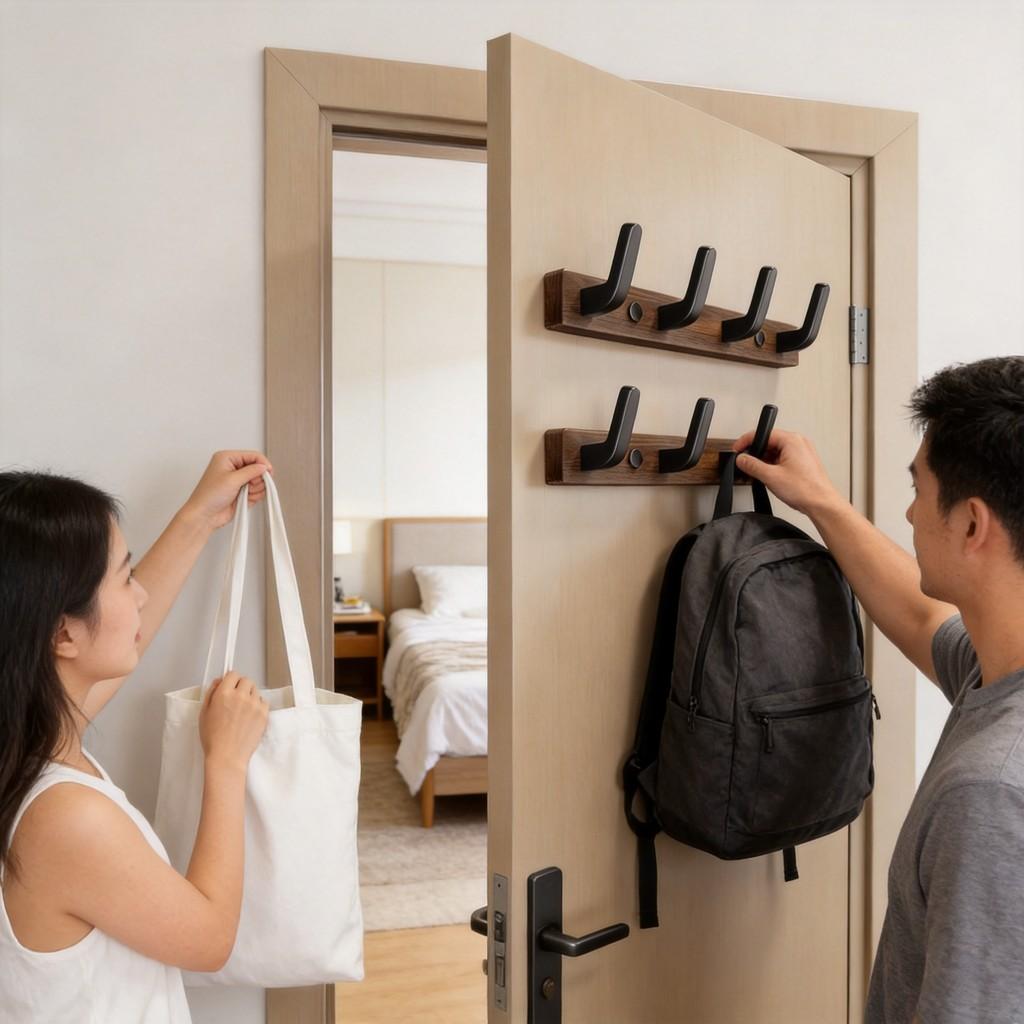 Walnut Wood Wall Hook Rack With Hooks For Entryway And Closet Organizer