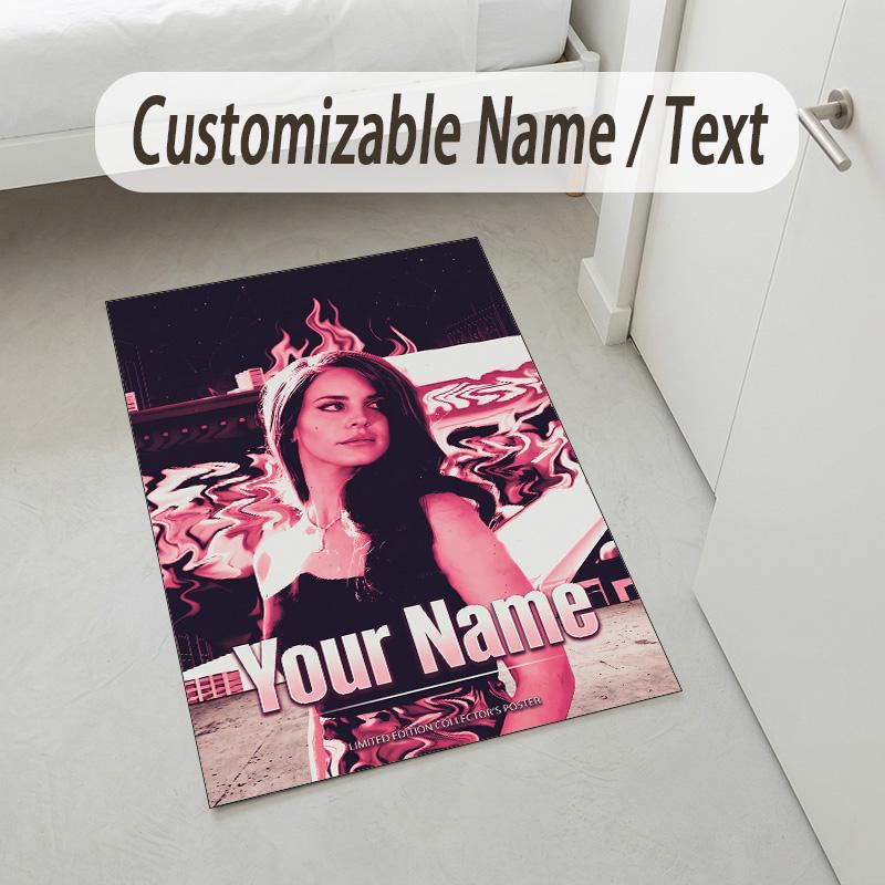 Personalized Crystal Velvet Carpet,Lana Del Rey Custom Printed Name, Plush Area Rug For Home Indoor Decor