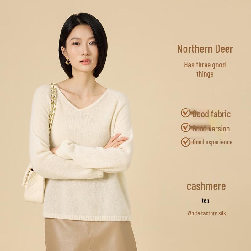 

Northern Deer Cloud-Feel Cashmere Silk V-Neck Knit Sweater XL