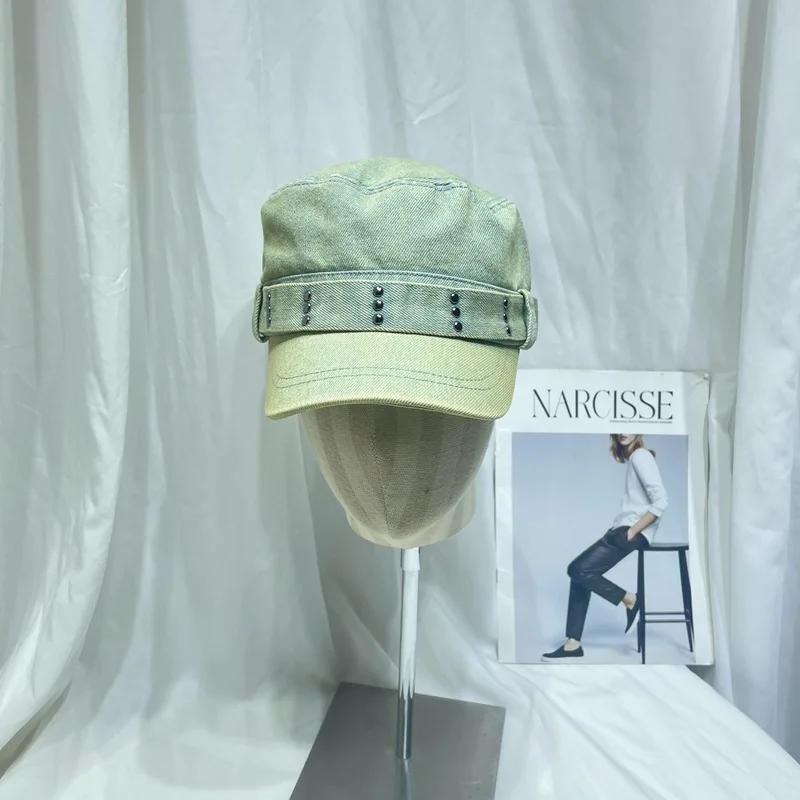 Vintage Distressed Cap - Studded Beret & Duckbill Hat Slouchy Flat Top For Women Face Flattering Newsboy
