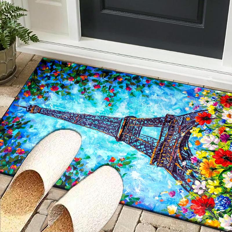 Parisian Eiffel Tower Romance Office Rug Chair Mat, Entryway Carpet, Suitable for Front Door, Bedroom, Living Room, Desk, Holiday Gift