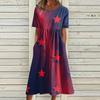 Damen Lässiges Midi-Kleid mit Sternenprint, Kurzarm, Lockerer Schnitt, Bequemes Sommerkleid mit Taschen