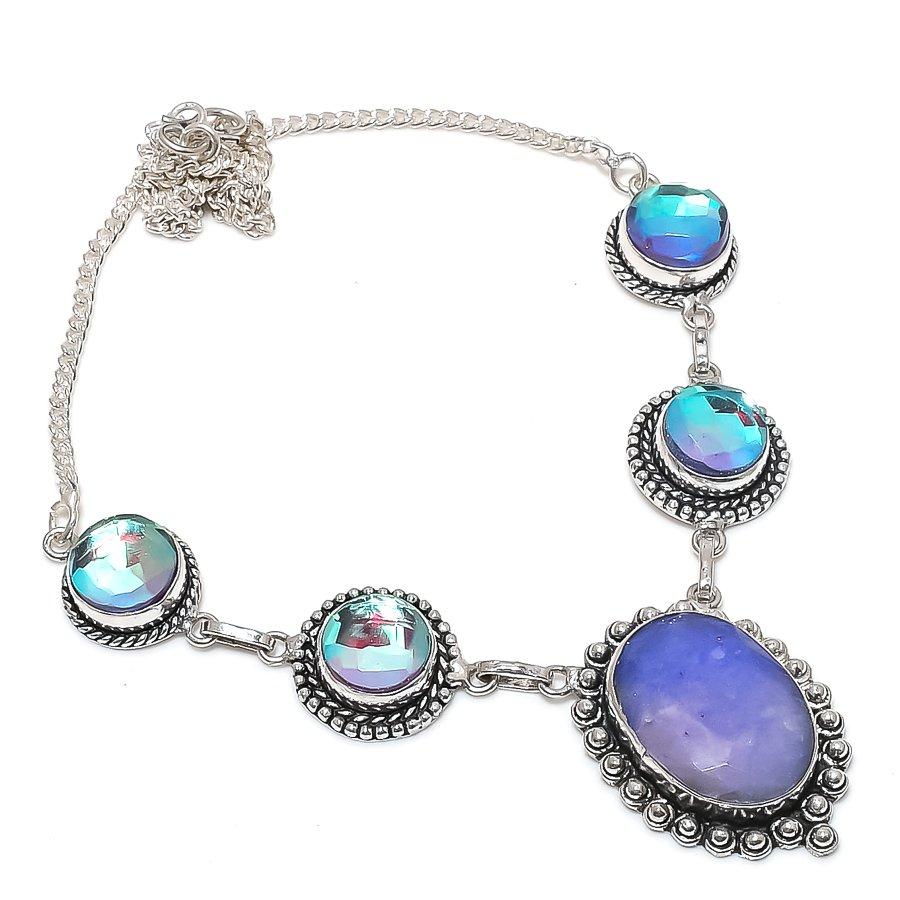 

Sapphire(Simulated), Mystic 925 Sterling Silver Necklace 18 s3u59