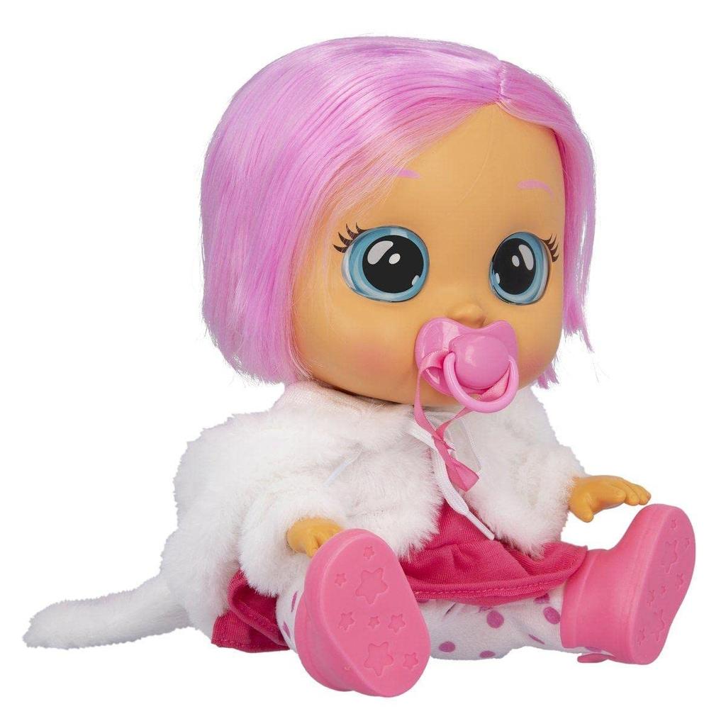 Cry Babies Dressy Coney - 12-inch Baby Doll | Pink Dress with Bunny-Themed White Fluffy Jacket