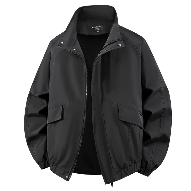 Men Plus Size Stand Collar Jacket Loose Casual Zip Up Outerwear Big Pockets Windproof Coat For Big Men