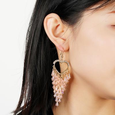 Premium Temperament Crystal Fringed Earrings Heart-shaped Exaggerated Versatile Long Earrings Trendy Earrings Women