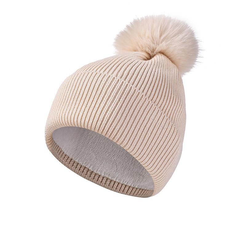 Knitted Hat Scarf Set Women's Autumn Winter Thick Fur Ball Wool Hat Outdoor Ear Protection Warm Hat