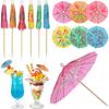 100PCS Paper Umbrella Tops Cocktail Picks Wooden Sticks Decorative Skewers  Dessert Topping