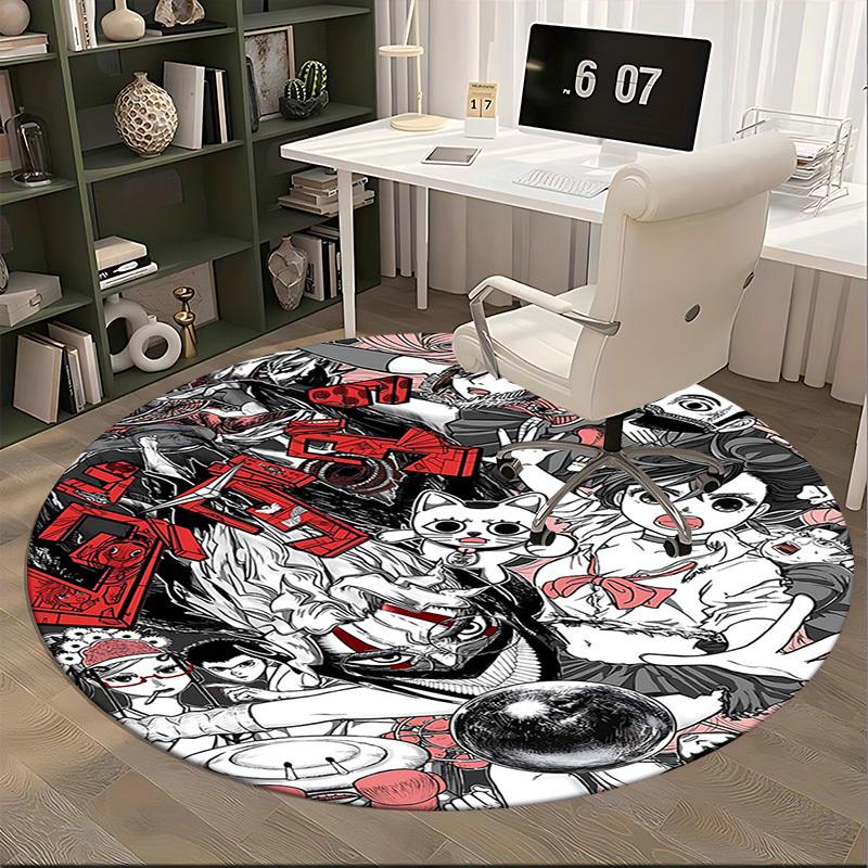 1 Alfombra Redonda de Gato de Anime - Base para Silla de Oficina, Alfombra Antideslizante para Decoración del Hogar, Sala de Estar, Dormitorio, Sala de Juegos