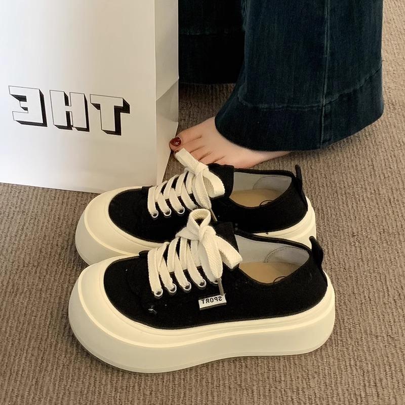 Platform Canvas Shoes Women's 2 New Summer Thin Versatile Big Head Shoes Height-increasing Sports and Leisure Board Shoes