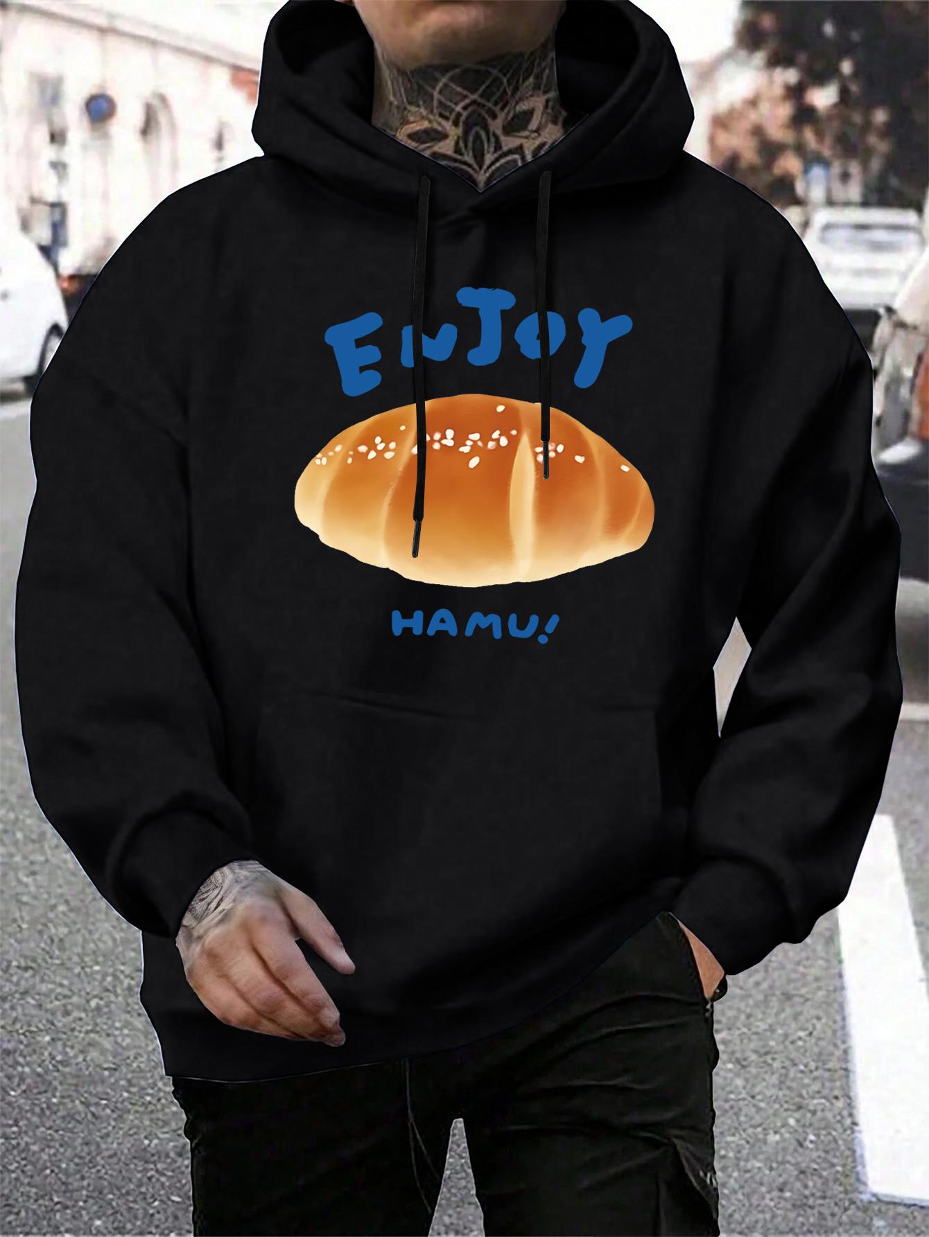 

Enjoy Hamu Croissant Sweet Pattern Mens Hoodie Loose All-Match Hoody Autumn Fleece Clothing Pocket Comfortable Male Streetwear 3XL