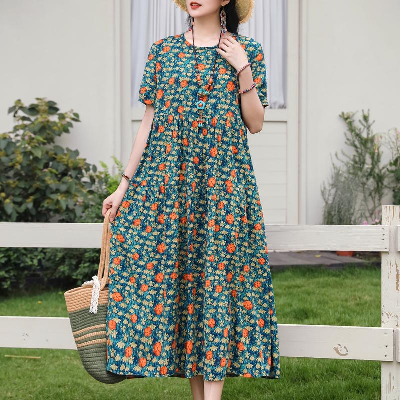 Women's Boho Print Maxi Dress, Loose Casual Short Sleeve Summer Dress (XL-5XL)