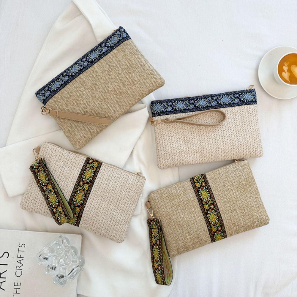 

Твердая тканая сумка, соломенный клатч для телефона, прочный кошелек для монет для женщин 2 хаки