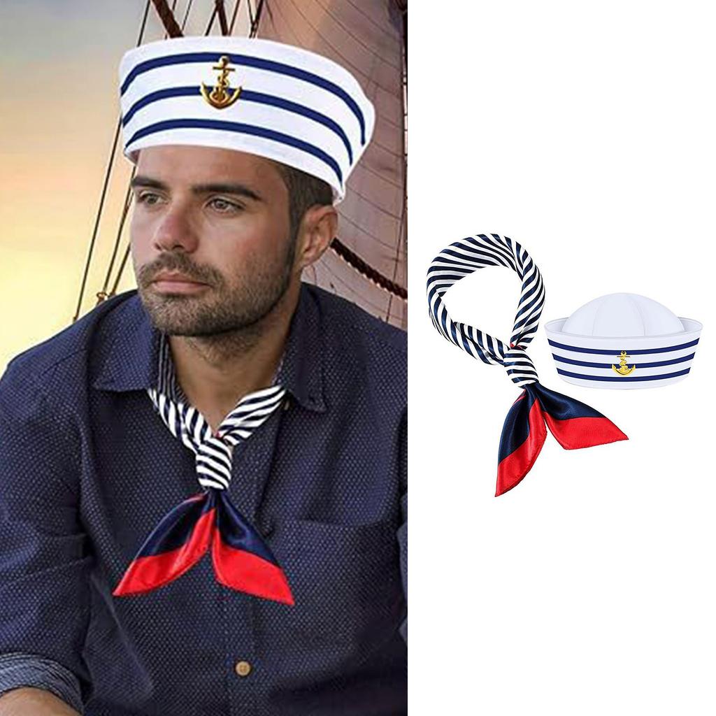 Sjömans Silkescarf Kaptenshatt Solglasögon Set för Möhippa Bröllopsfirande Marinmössa Seglingsfest Kostym