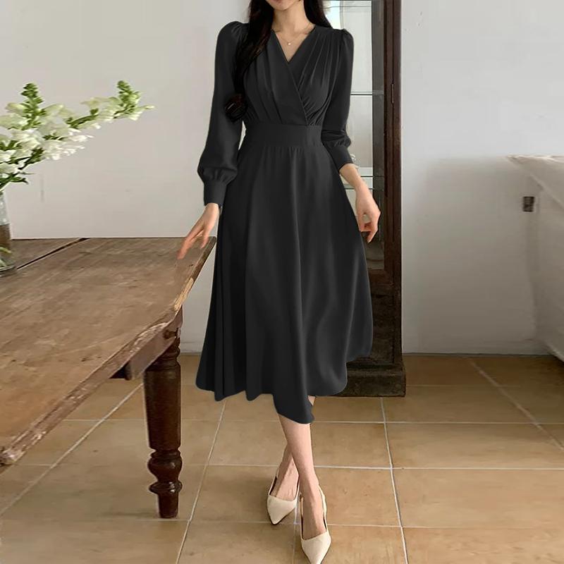 ZANZEA Women Elegant Casual V-Neck Long Sleeve Dress