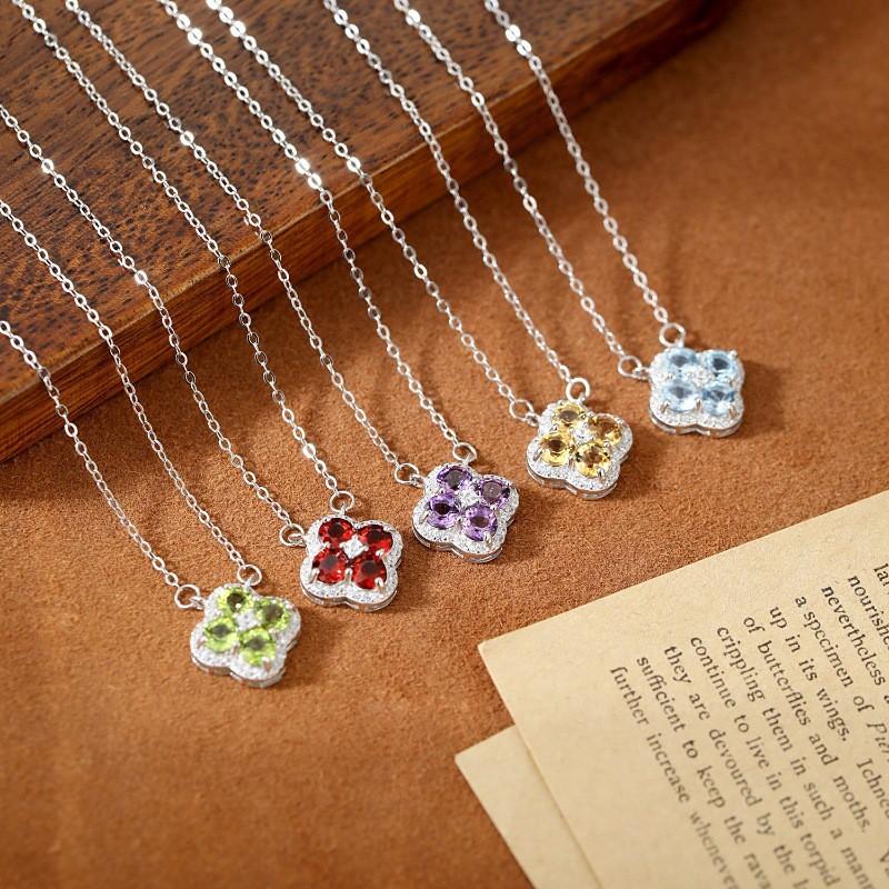 Four Leaf Clover Necklace Women Olive Crystal Fashion Collarbone Chain