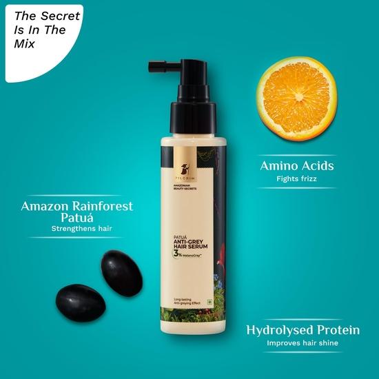 Pilgrim Patuá 3% MelanoGray™ ANTI-GREY HAIR SERUM for Men & Women| Natural hair serum to reduce grey hair | 90ml