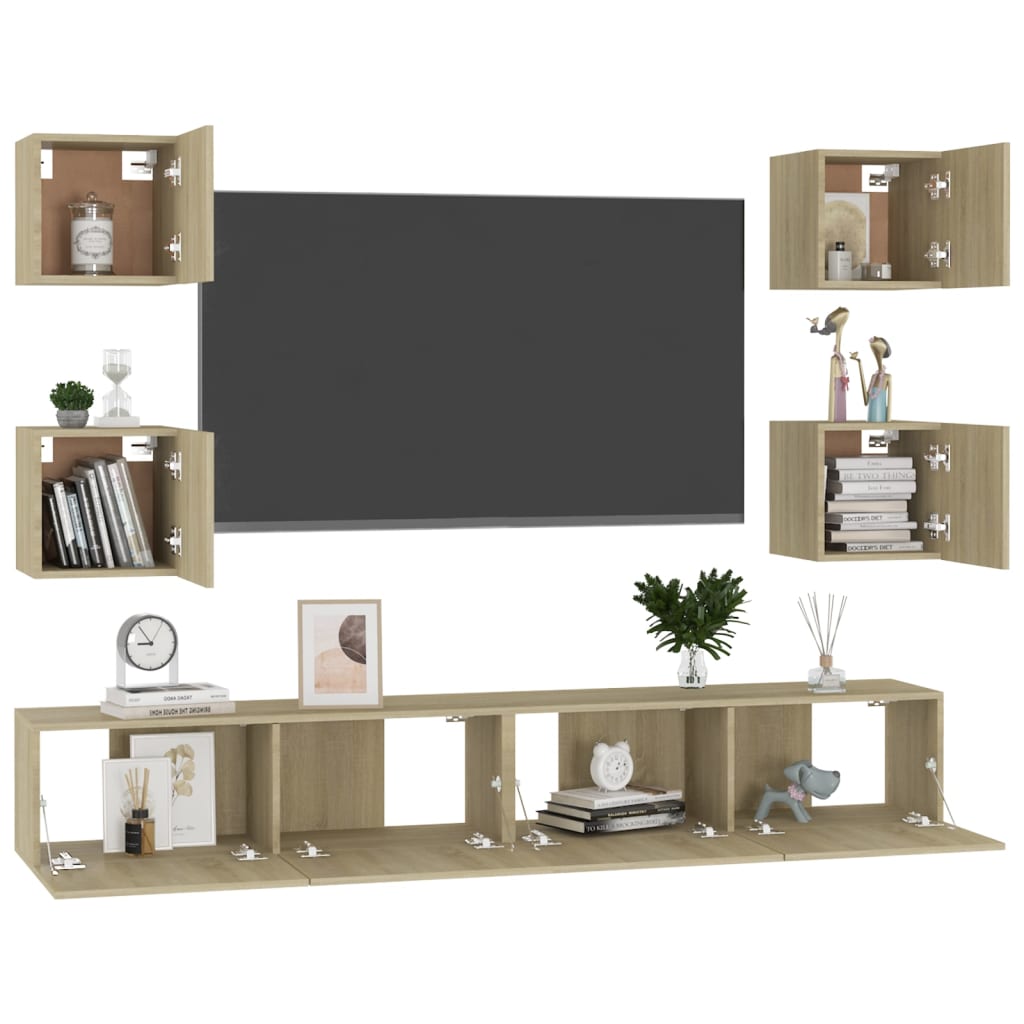 6 Piece TV Cabinet Set Sonoma Oak Effect Particleboard