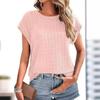 Ladies Summer Short Sleeve O Neck Solid Color Jacquard Plaid Pullover T Shirt Top