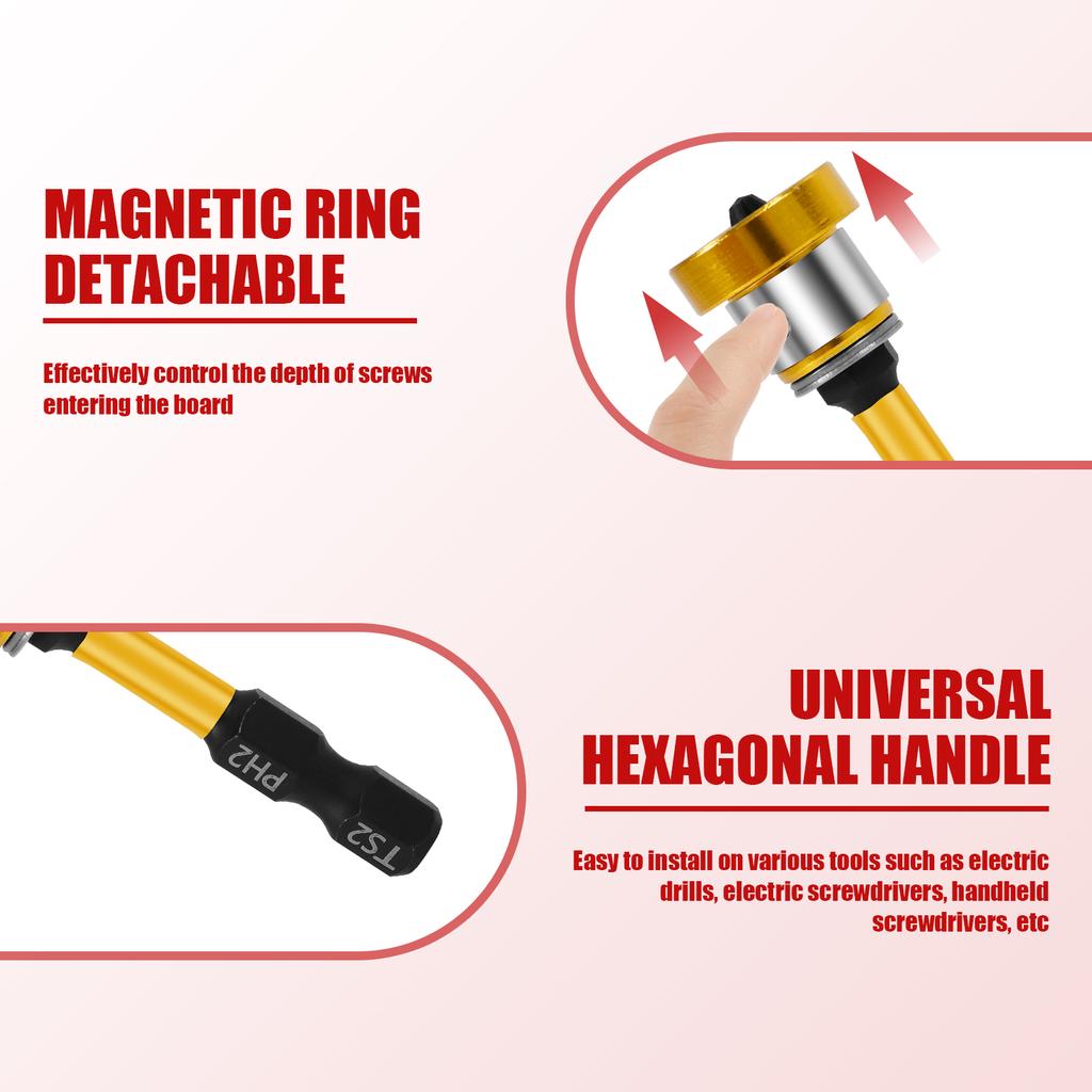 Kit de 10 Peças de Pontas Magnéticas para Parafusos de Gesso Acartonado de 50mm com Extensão Porta-Broca de Posicionamento para Localizar Parafusos Ferramentas