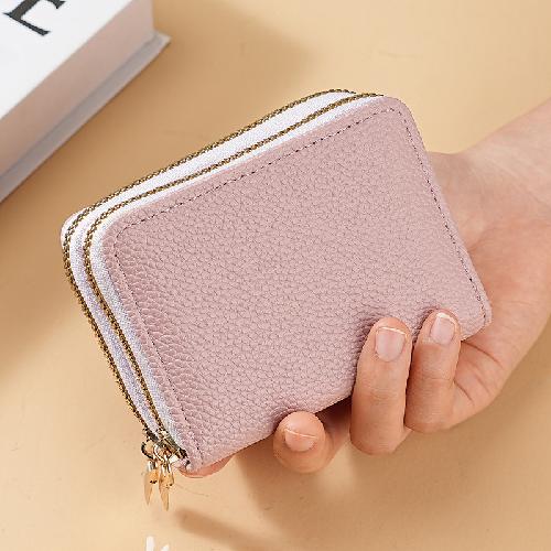 New Double Zipper Short Wallet ID Card Case Cards Wallet Diamond Patterned Embroidered Clutch Purse Women's Wallets Coin Purse