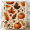 Autumn leaves pumpkin shower curtain waterproof fabric bathroom decor multicolor pattern for home kitchen use. This title adhere