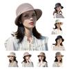 Women Basin Hat Flower Bow Decor Wide Brim Summer Bucket Hat Face-Slimming Outdoor Travel Beach Hat Headwear