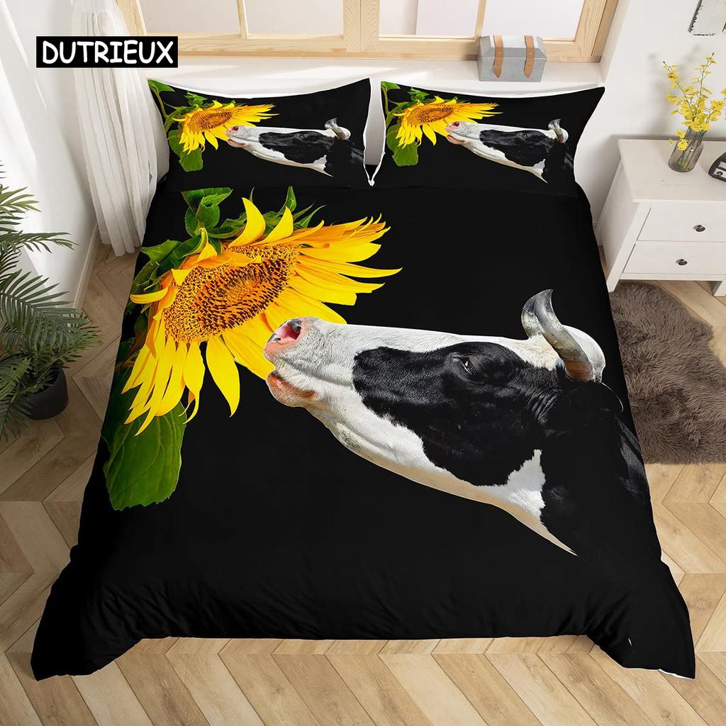 Cow Duvet Cover Set King Microfiber Milk Cow as well as Yellow Sunflower Print Comforter Cover Cute Animal as well as Floral Theme Bedding Set
