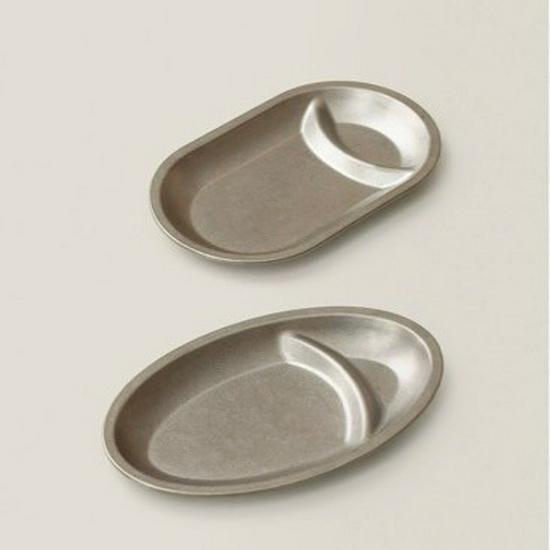 Retro Stainless Steel Double Compartment Snack & BBQ Plate for Fries, Fried Chicken, and Desserts Oval Double Snack Plate