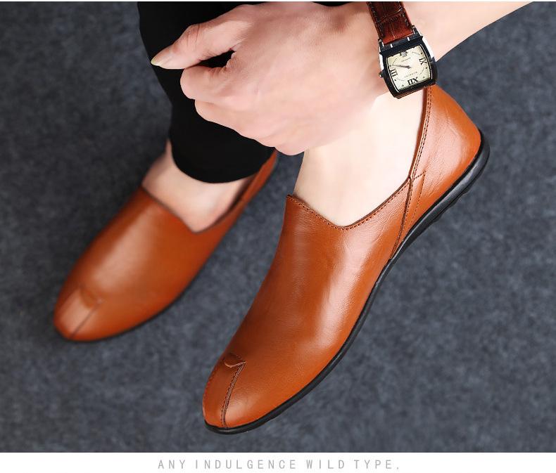 Men's Plus Size Cowhide Loafers - Autumn Slip-on Casual Driving Shoes