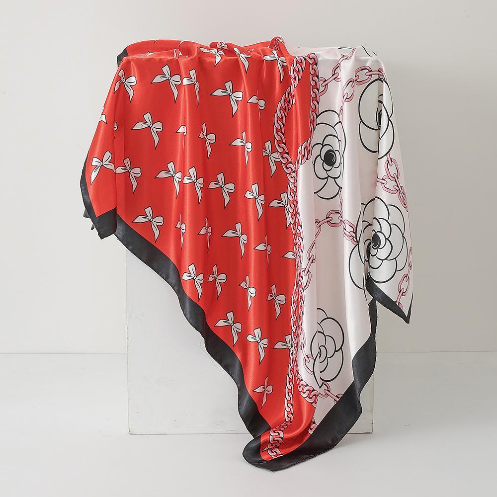 Printed Flower Square Scarf Women Silk Imitation Satin Wraps Line Foulard Headband Designers Bandana Hair Wrap 90*90Cm