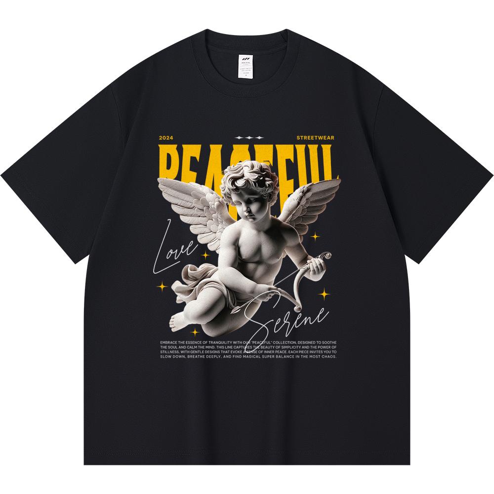 

230GSM 100% Cotton T-Shirt Cupid Peaceful Print Tees Funny Harajuku Style Combed Cotton Tshirt XS абрикосовый