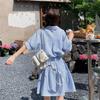 Women's Summer Blue Striped Shirt Dress: Korean-Style Two-Piece Look