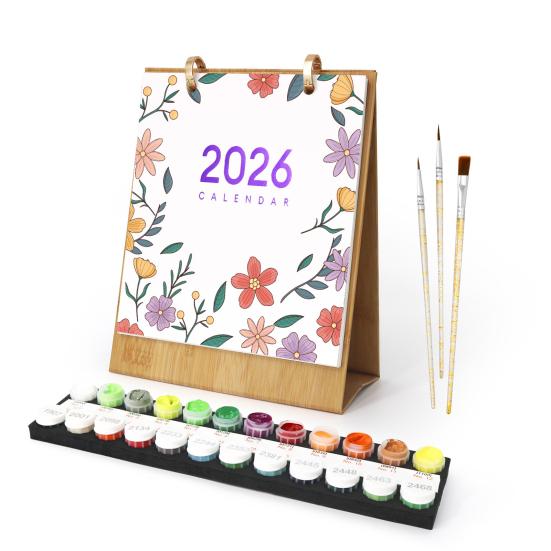 2026 Desk Calendar Water-Resistant Multipurpose Monthly Desk Calendar with Pre-Printed Canvas Paints DIY Art Supplies