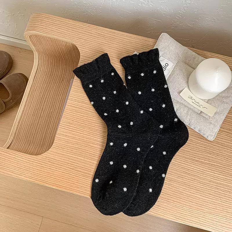 Polka Dot Korean Mid-Calf Lambswool Socks - Autumn/Winter Women's Chunky Warm Style