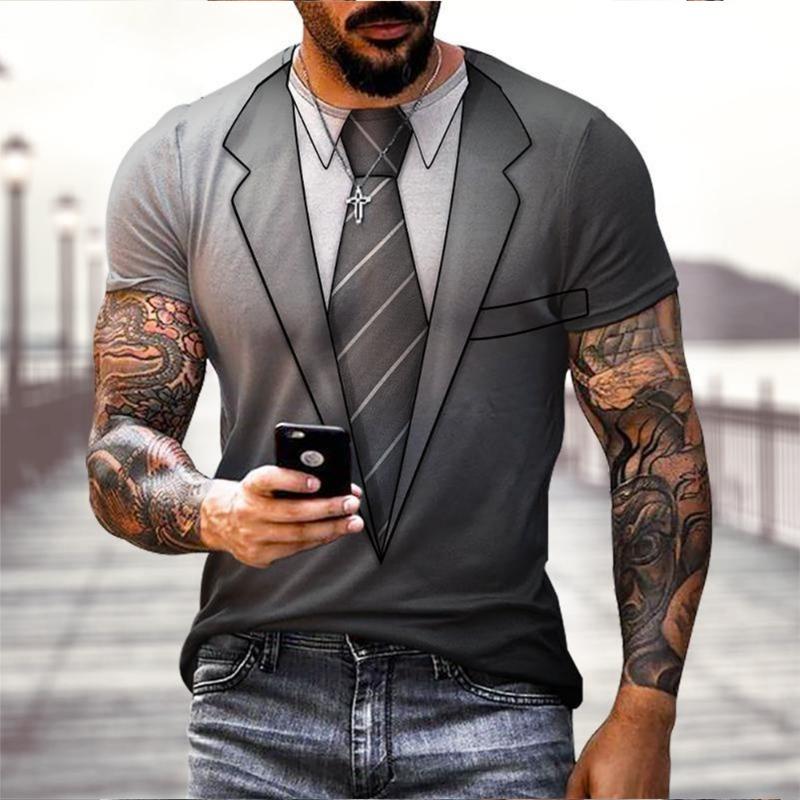 T-shirt à manches courtes pour homme, imprimé en 3D, amusant, à la mode, avec faux costume, pour l'été