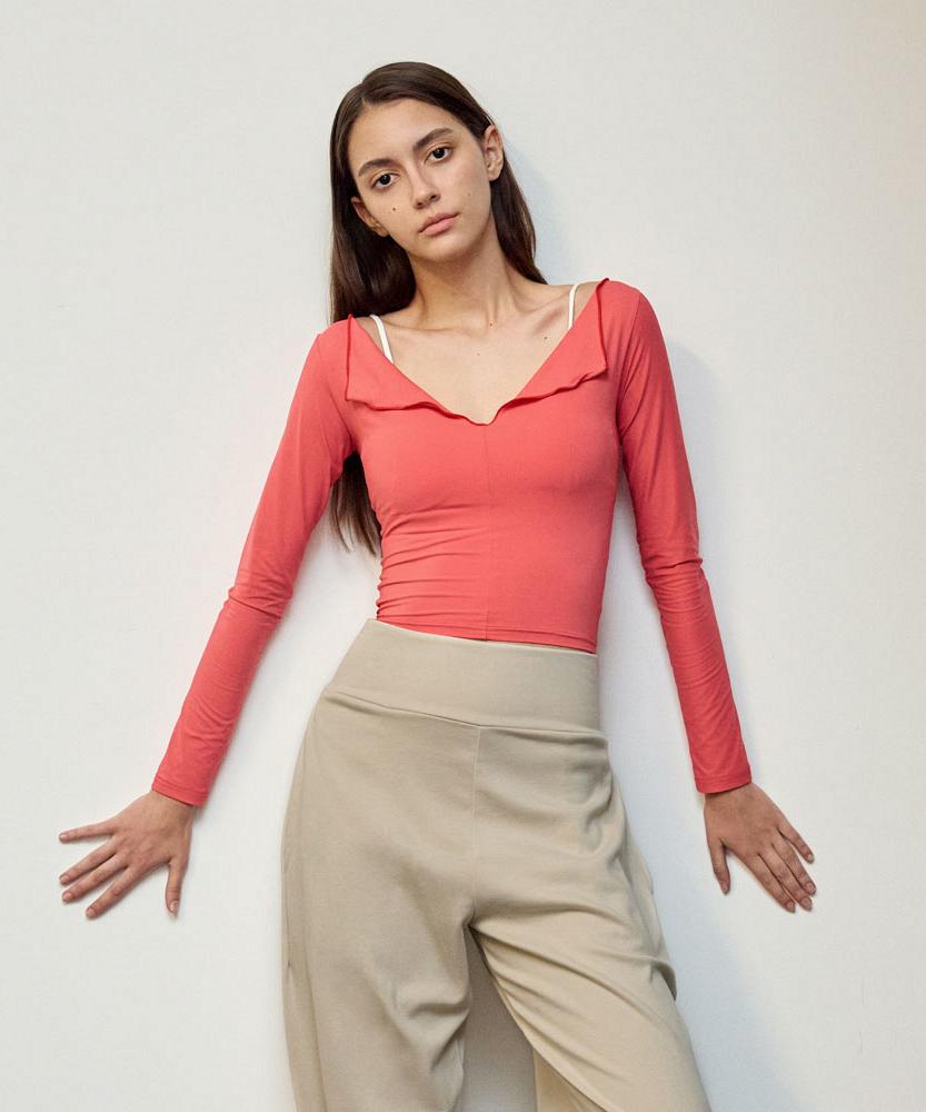 Debiweeo Bloom Slit Long Sleeve Devi-T0122-Coral Red