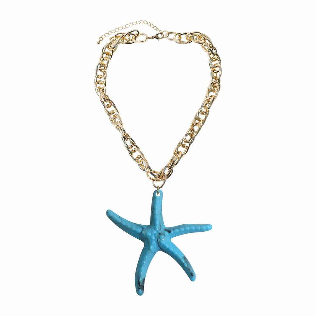N11181 Fashion Color Resin Starfish Pendant Necklace Seaside Holiday Ocean Series Aluminum Chain Necklace