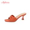Fashion Aphixta New Summer Green Orange Women Slippers Solid Color Shoes Classic Square Toe Flip Flops Beach Med Heel Slides Mules
