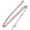 Pink Pearl Cross Rosary Necklaces Bead Hangable Pendant Charm for Women Men Praying Meditation Gift Supplies