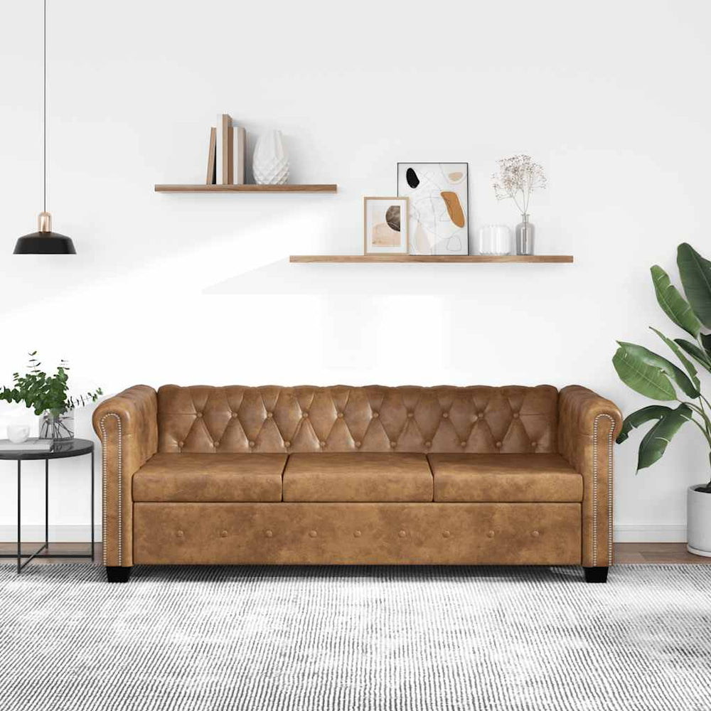 Chesterfield 3-seater Sofa Brown Artificial Leather