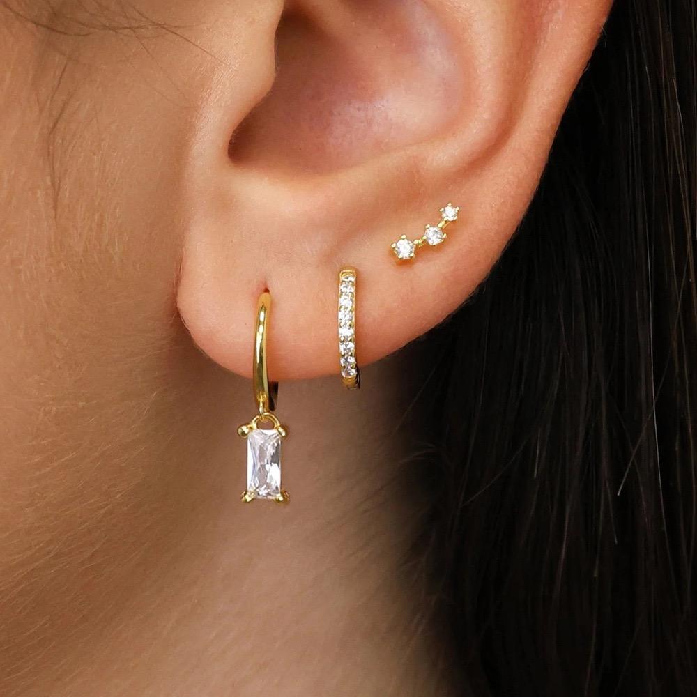 3 Pairs Exquisite Zircon Little Huggies Hoop Earrings Set for Women Stainless Steel Unique Cartilage Earring Piercing Jewelry