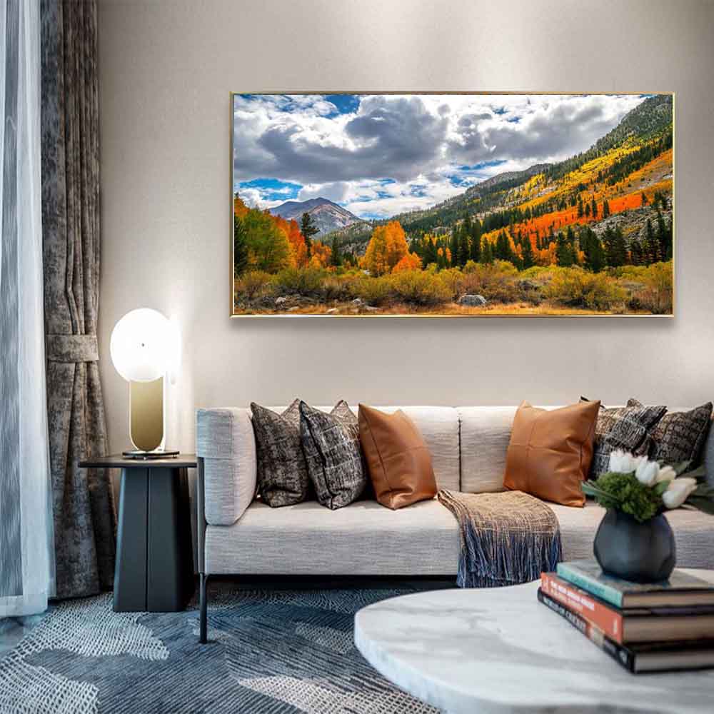 Pittura ad olio paesaggio altopiano montagna innevata foresta colorata tela artistica pittura soggiorno corridoio ufficio decorazione casa murale Senza Cornice