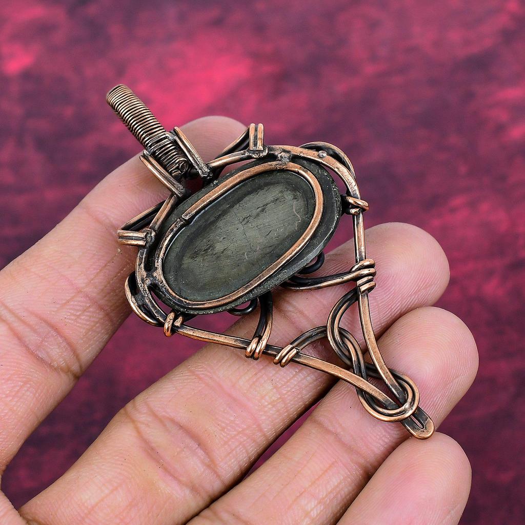 Pyrite Gemstone Pendant Handmade Pendant Copper Wire Wrapped Designer Jewelry