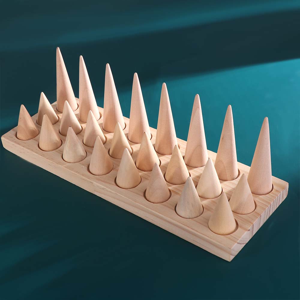 Modern Finger Rings Holder Retro Ring Storage Rack Wood Cone Ring Display Stand Jewelry Props