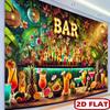 Tropical Paradise Bar Tapestry Exotic Cocktail Lounge Wall Art Tiki Hut Themed Restaurant Decor Vibrant Jungle Leaves Fruits