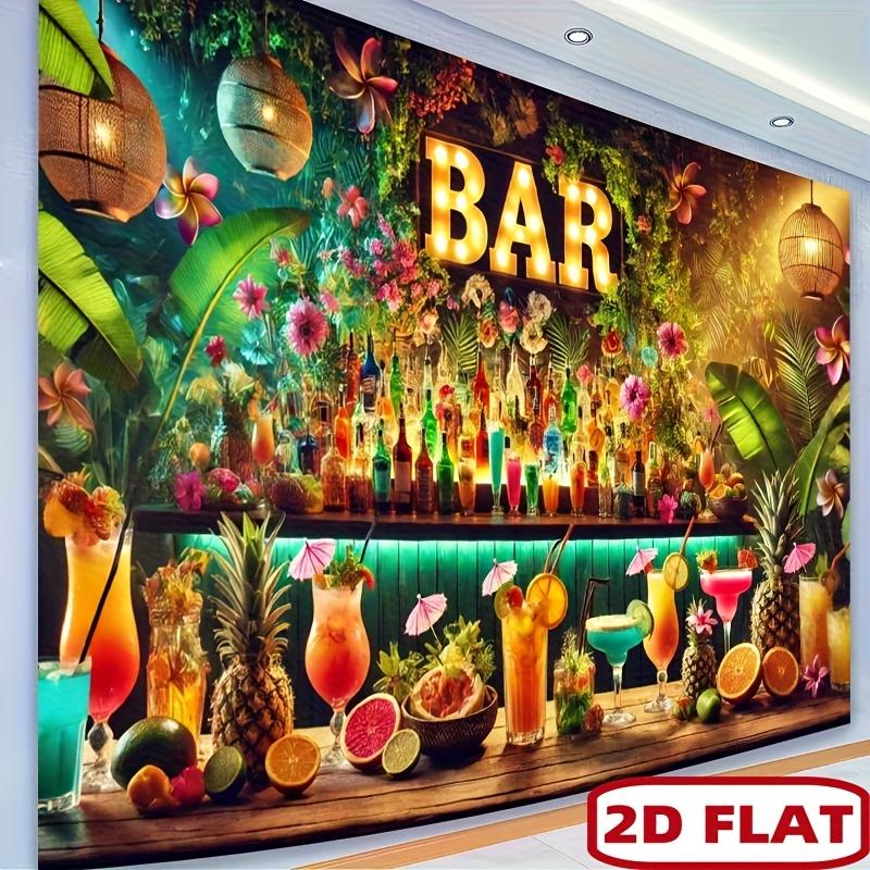 

Tropical Paradise Bar Tapestry Exotic Cocktail Lounge Wall Art Tiki Hut Themed Restaurant Decor Vibrant Jungle Leaves Fruits 74x94cm(29x37in)