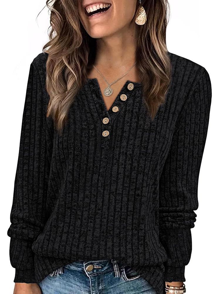 2025 Autumn/Winter Women's Round Neck Casual Long Sleeve Button Knit Top